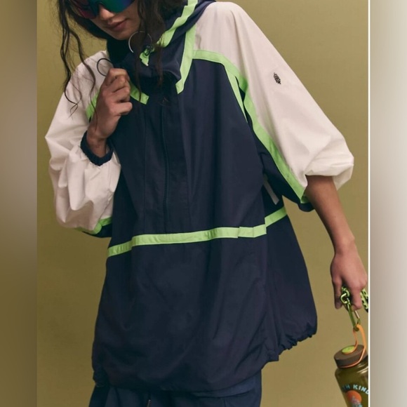NWT Free People Care FP Like The Wind Logo Jacket in Midnight Navy Combo - Picture 2 of 9